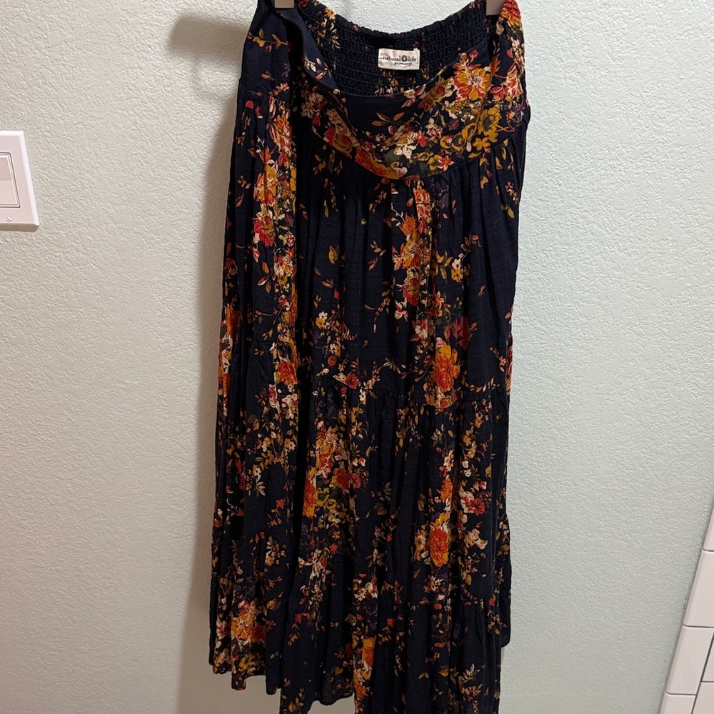 Natural Life Navy Blue Hanna Maxi Skirt with Floral Design